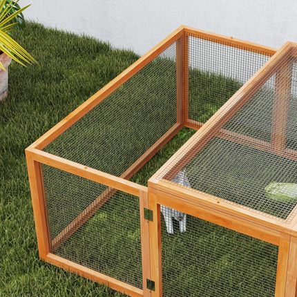 Wooden Rabbit Hutch with Wire Mesh Run 181x100x48 cm - Natural Wood