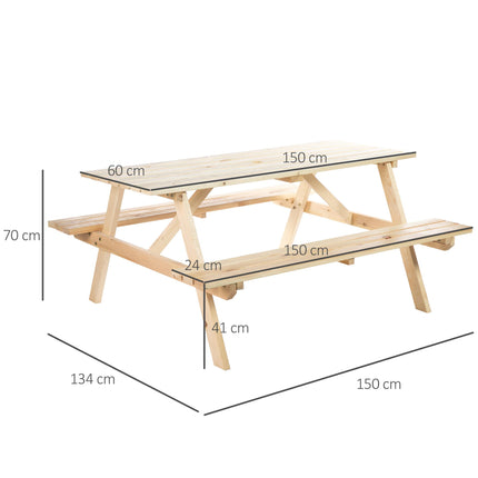 4 Seater Fir Wood Picnic Table Bench with Parasol Cutout - Brown