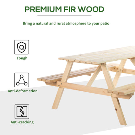 4 Seater Fir Wood Picnic Table Bench with Parasol Cutout - Brown