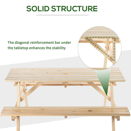 4 Seater Fir Wood Picnic Table Bench with Parasol Cutout - Brown