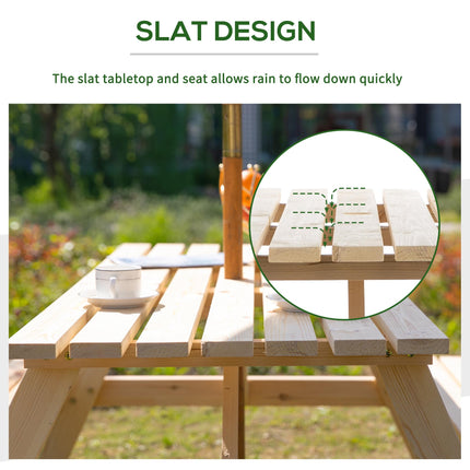 4 Seater Fir Wood Picnic Table Bench with Parasol Cutout - Brown