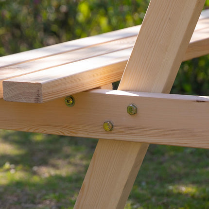 4 Seater Fir Wood Picnic Table Bench with Parasol Cutout - Brown