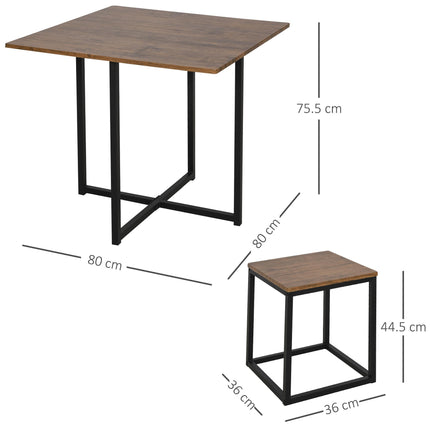 5 PCS Industrial Metal Frame Table & Stool Set Compact Square Seating - Black Brown