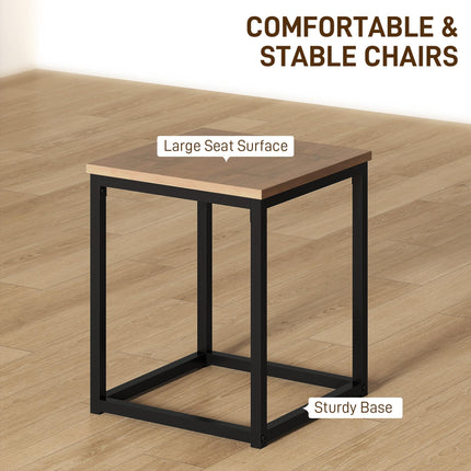 5 PCS Industrial Metal Frame Table & Stool Set Compact Square Seating - Black Brown