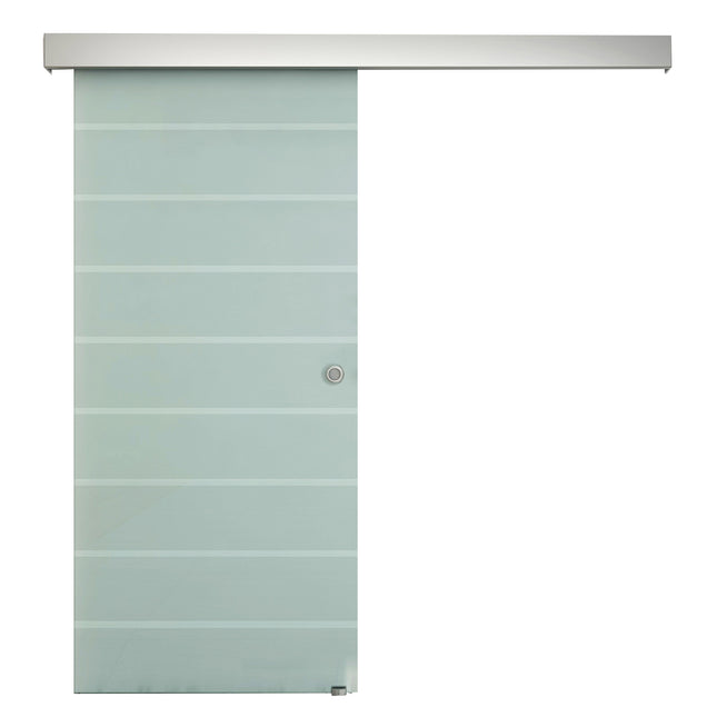Tempered Glass Sliding Barn Door Kit with Aluminum-Alloy Rail and Handle - Frosted Stripes