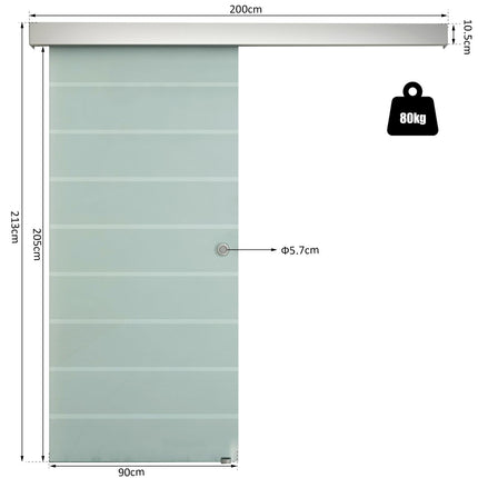 Tempered Glass Sliding Barn Door Kit with Aluminum-Alloy Rail and Handle - Frosted Stripes