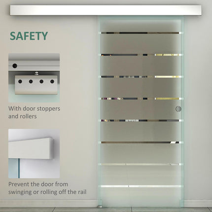 Tempered Glass Sliding Barn Door Kit with Aluminum-Alloy Rail and Handle - Frosted Stripes