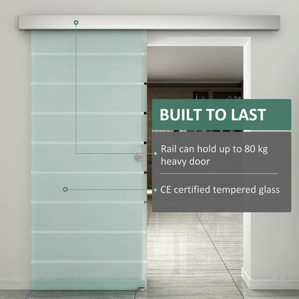 Tempered Glass Sliding Barn Door Kit with Aluminum-Alloy Rail and Handle - Frosted Stripes