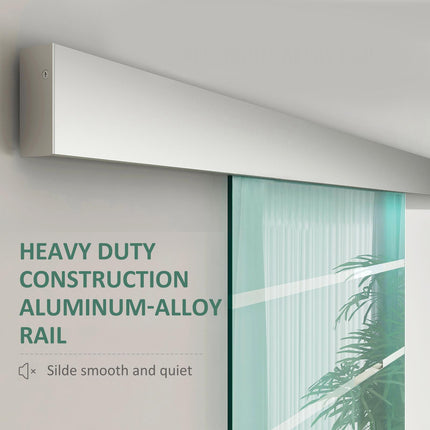 Tempered Glass Sliding Barn Door Kit with Aluminum-Alloy Rail and Handle - Frosted Stripes