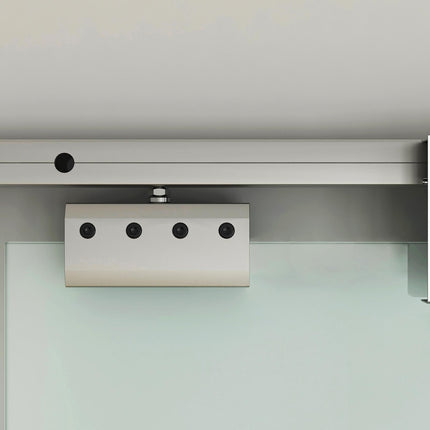 Tempered Glass Sliding Barn Door Kit with Aluminum-Alloy Rail and Handle - Frosted Stripes
