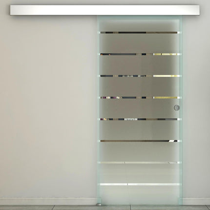 Tempered Glass Sliding Barn Door Kit with Aluminum-Alloy Rail and Handle - Frosted Stripes
