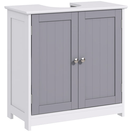 Under Sink Bathroom Storage Cabinet with Adjustable Shelf Space Saving Design - White and Grey