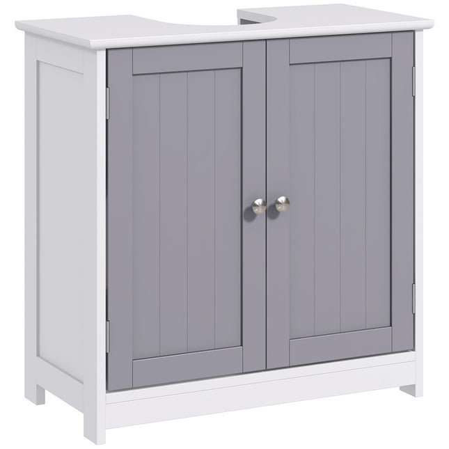 Under Sink Bathroom Storage Cabinet with Adjustable Shelf Space Saving Design - White and Grey