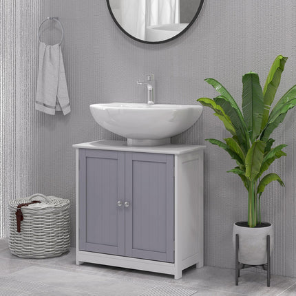 Under Sink Bathroom Storage Cabinet with Adjustable Shelf Space Saving Design - White and Grey