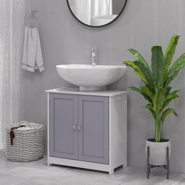 Under Sink Bathroom Storage Cabinet with Adjustable Shelf Space Saving Design - White and Grey