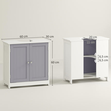 Under Sink Bathroom Storage Cabinet with Adjustable Shelf Space Saving Design - White and Grey