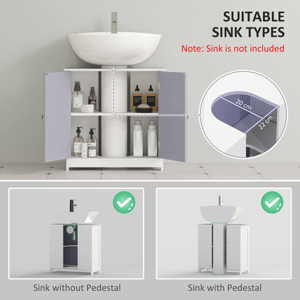 Under Sink Bathroom Storage Cabinet with Adjustable Shelf Space Saving Design - White and Grey
