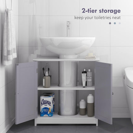 Under Sink Bathroom Storage Cabinet with Adjustable Shelf Space Saving Design - White and Grey