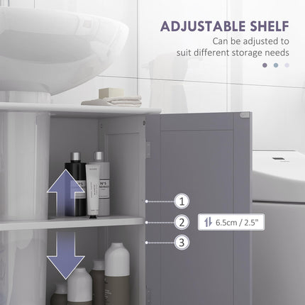 Under Sink Bathroom Storage Cabinet with Adjustable Shelf Space Saving Design - White and Grey