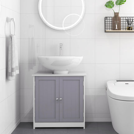 Under Sink Bathroom Storage Cabinet with Adjustable Shelf Space Saving Design - White and Grey