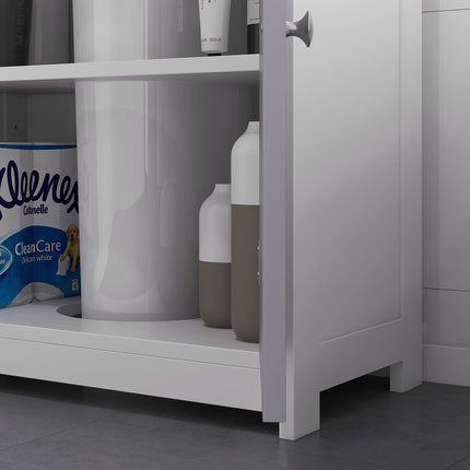 Under Sink Bathroom Storage Cabinet with Adjustable Shelf Space Saving Design - White and Grey
