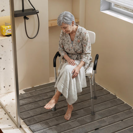 Adjustable Shower Chair with Backrest and Armrests, Portable Medical Stool for Mobility - White