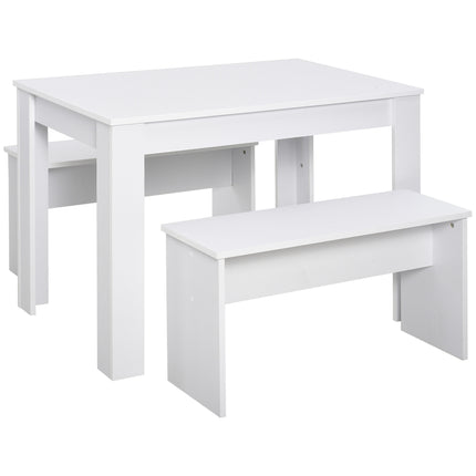 Kitchen Dining Table and 2 Benches Set for Limited Space - White