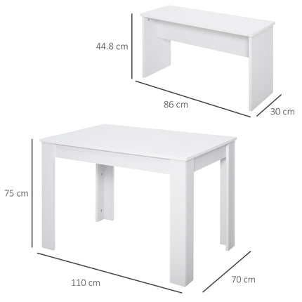 Kitchen Dining Table and 2 Benches Set for Limited Space - White