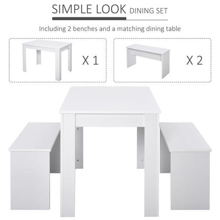 Kitchen Dining Table and 2 Benches Set for Limited Space - White