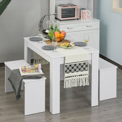 Kitchen Dining Table and 2 Benches Set for Limited Space - White