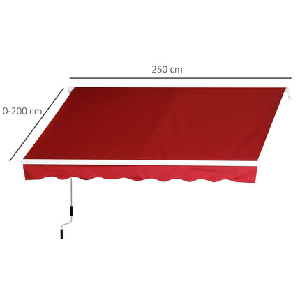 Manual Retractable Patio Awning 2.5m x 2m UV Protection - Wine Red