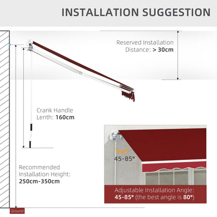 Manual Retractable Patio Awning 2.5m x 2m UV Protection - Wine Red
