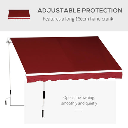 Manual Retractable Patio Awning 2.5m x 2m UV Protection - Wine Red