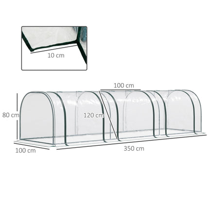 3 Section Portable PVC Tunnel Greenhouse with Steel Frame - Dark Green