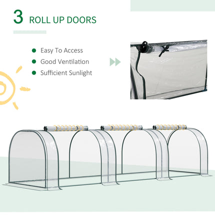 3 Section Portable PVC Tunnel Greenhouse with Steel Frame - Dark Green