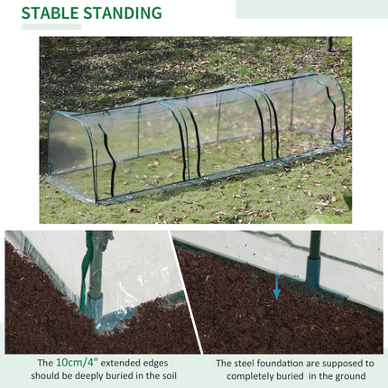 3 Section Portable PVC Tunnel Greenhouse with Steel Frame - Dark Green