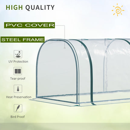 3 Section Portable PVC Tunnel Greenhouse with Steel Frame - Dark Green