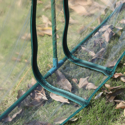 3 Section Portable PVC Tunnel Greenhouse with Steel Frame - Dark Green