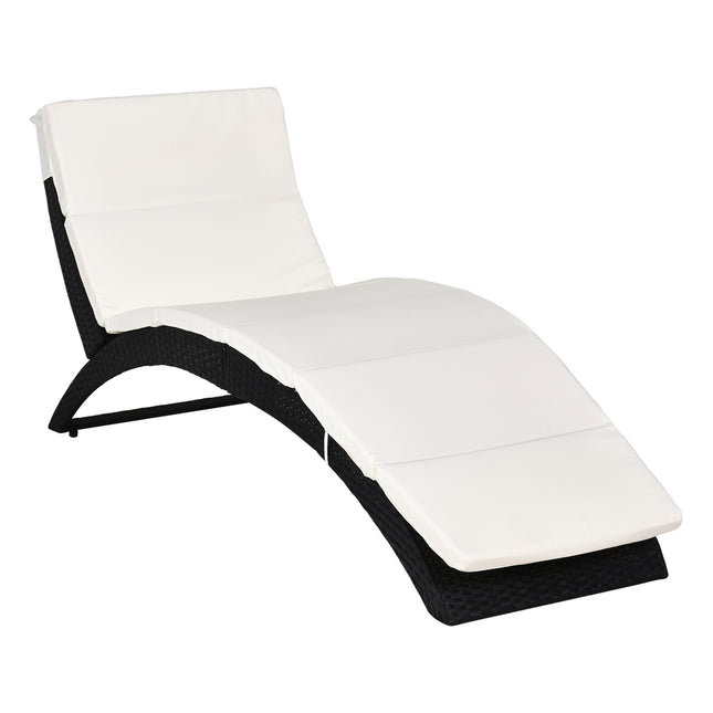 Folding Sun Lounger, PE Rattan Garden Lounger Chair with Soft Padded Cushion, Er