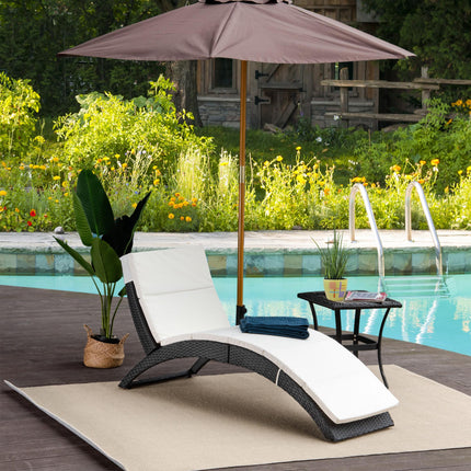 Folding Sun Lounger, PE Rattan Garden Lounger Chair with Soft Padded Cushion, Er
