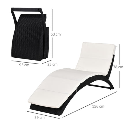 Folding Sun Lounger, PE Rattan Garden Lounger Chair with Soft Padded Cushion, Er