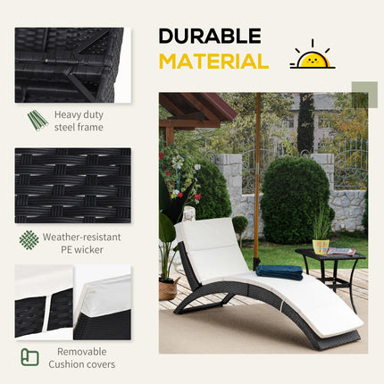 Folding Sun Lounger, PE Rattan Garden Lounger Chair with Soft Padded Cushion, Er