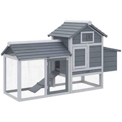 Small Chicken Coop with Run Hen House Poultry Coops Cages Nesting Box Grey 150.5