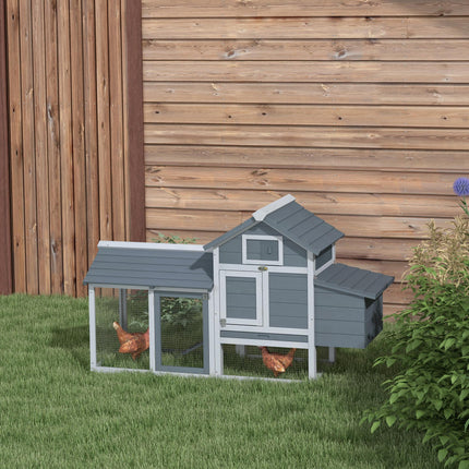 Small Chicken Coop with Run Hen House Poultry Coops Cages Nesting Box Grey 150.5