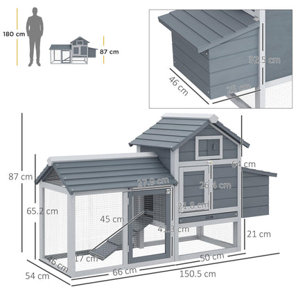 Small Chicken Coop with Run Hen House Poultry Coops Cages Nesting Box Grey 150.5