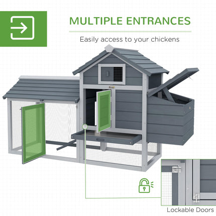 Small Chicken Coop with Run Hen House Poultry Coops Cages Nesting Box Grey 150.5