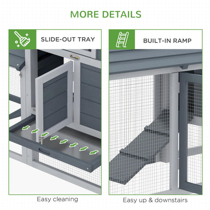 Small Chicken Coop with Run Hen House Poultry Coops Cages Nesting Box Grey 150.5