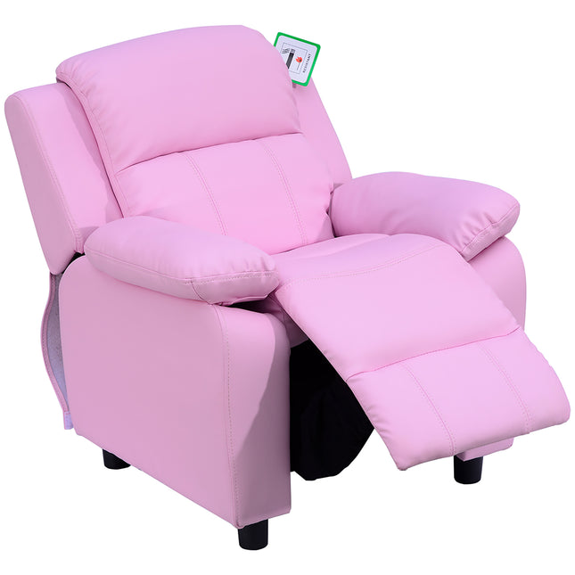 Kids Recliner Lounger Armchair with Storage Space and Footrest - Pink PU Leather