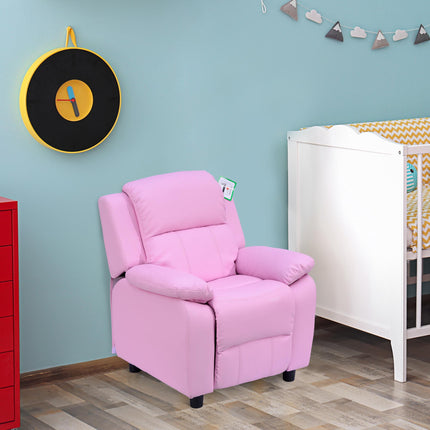 Kids Recliner Lounger Armchair with Storage Space and Footrest - Pink PU Leather