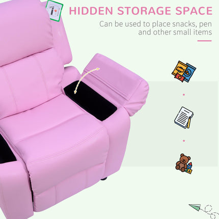 Kids Recliner Lounger Armchair with Storage Space and Footrest - Pink PU Leather